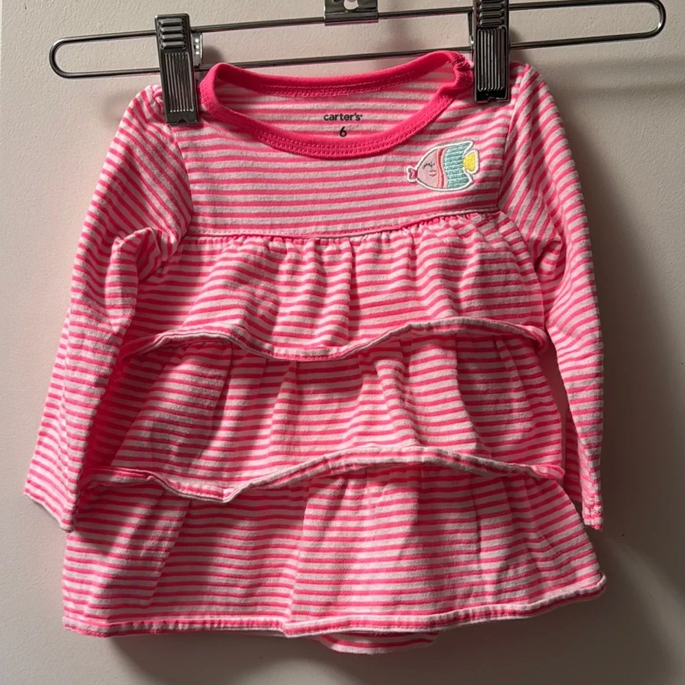 Carter's Pink Striped Ruffle Dress - Picture 1 of 3